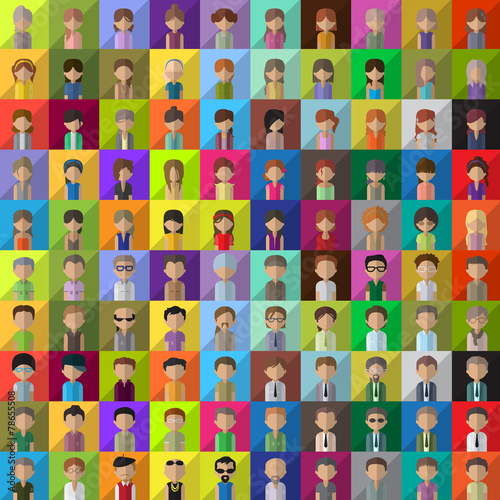Flat People Icons - Isolated On Mosaic Background