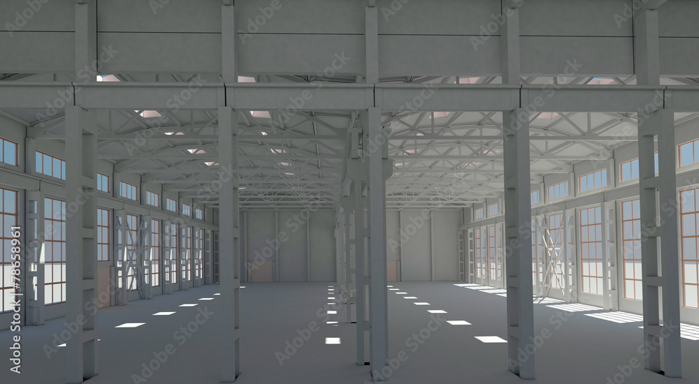 Stabile, fabbrica, edificio industriale, vuoto, 3d Stabile, fabbrica, edificio industriale, vuoto, 3d