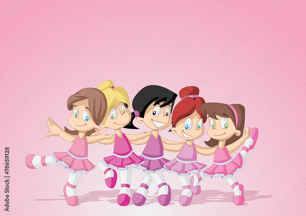 Cute cartoon pink ballerina girls. Young ballet dancer. Cute cartoon pink ballerina girls. Young ballet dancer.
