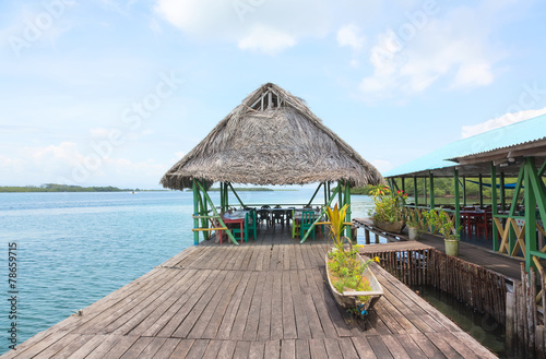 Tropical restaurant on the stilts, Bocas del Toro, Panama