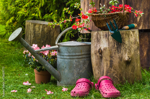 Spring garden tools utensils gardening