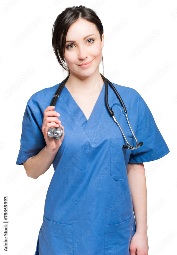 Smiling female doctor on white background Smiling female doctor on white background