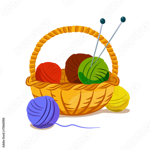 basket with yarn for knitting