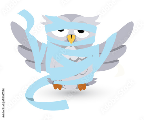 Vector Cartoon Owl Stucked in Bandages