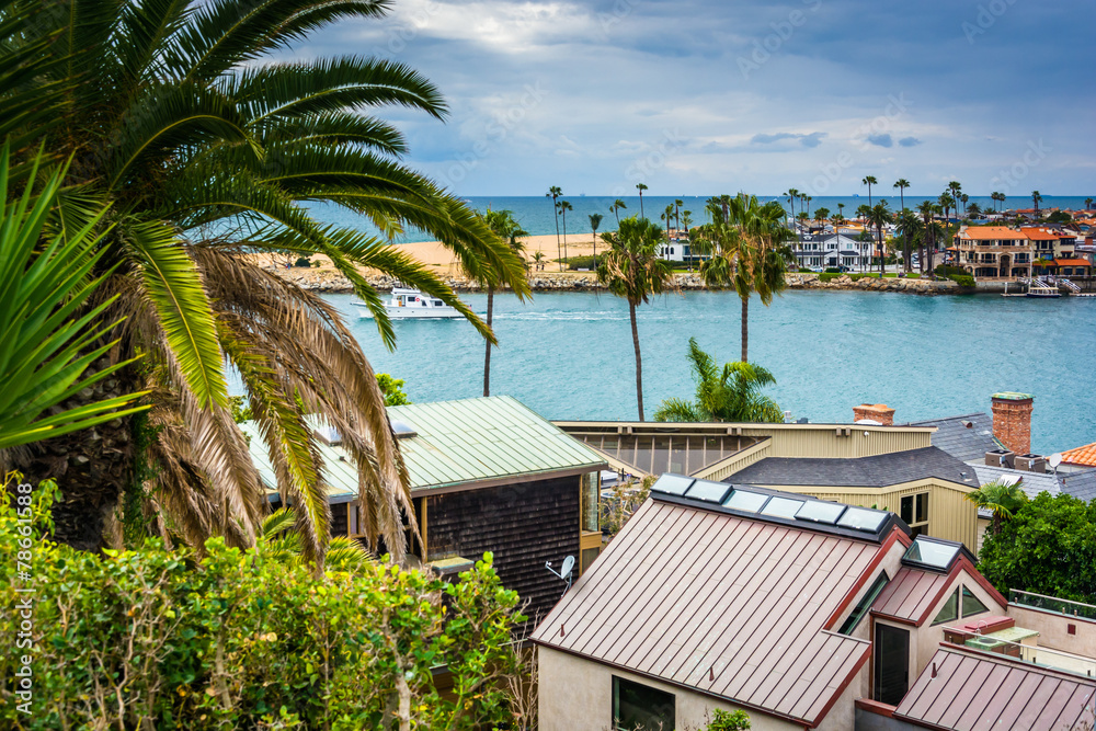 Houses and view of Newport Beach, from Corona del Mar, Californi