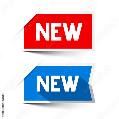 New Red and Blue Vector Paper Labels - Stickers Set