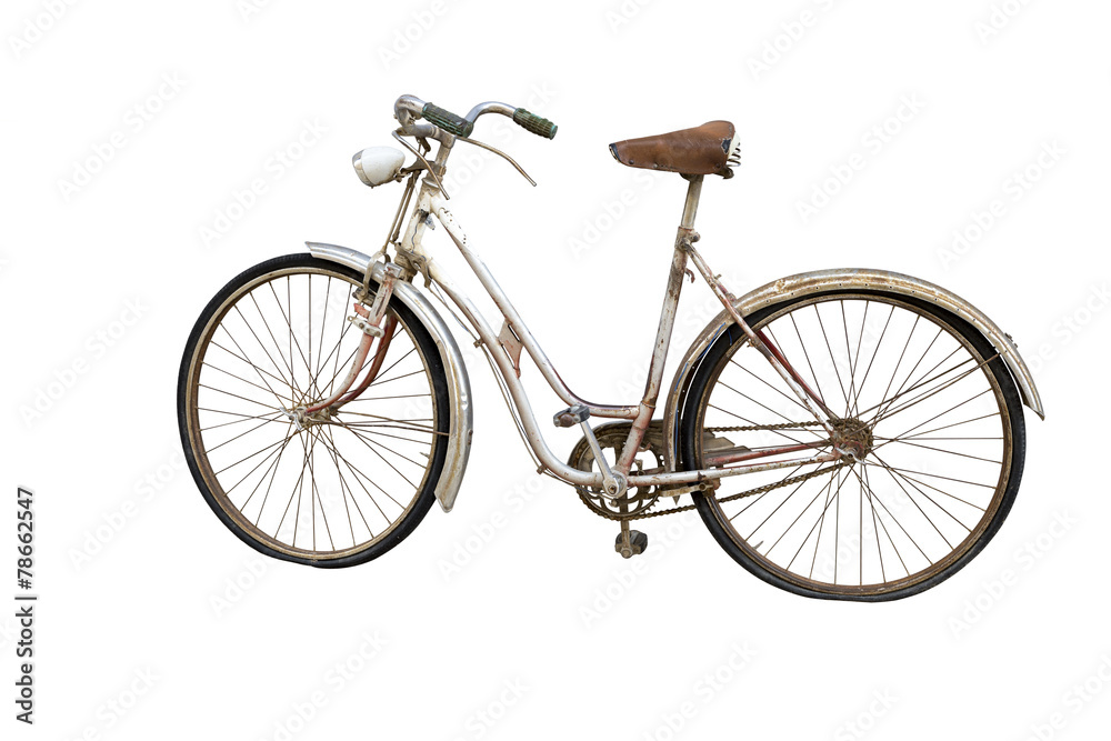 Old bicycle isolated on white