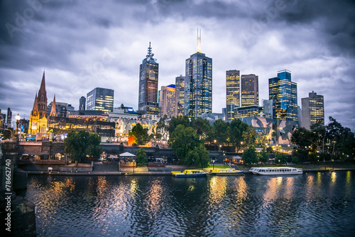 Melbourne city and the Yarra river at night. photo