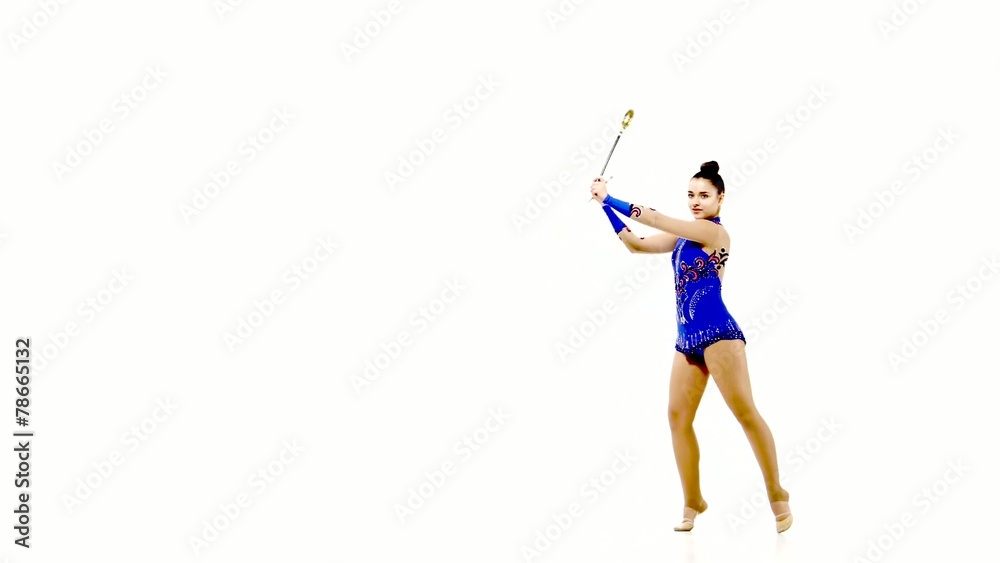 Professional gymnast performs exercises with juggling clubs Professional gymnast performs exercises with juggling clubs