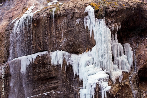 Frozen Chegem waterfalls in winter. Russia