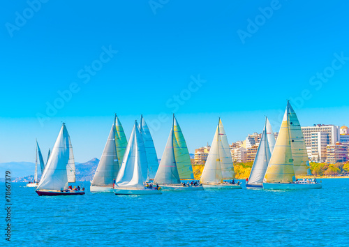 Sailing boats during a regatta at Saronic gulf in Athens Greece
