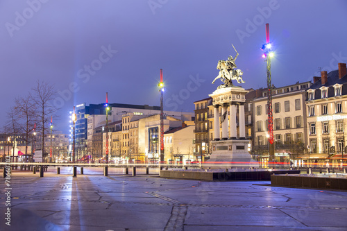 Canvas Print Place de Jaude in the evening at Clermont-Ferrand, France