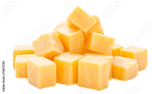 Diced Cheddar isolated on white
