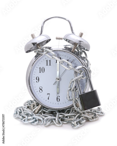 Clock bound with chain and padlock concept stop time