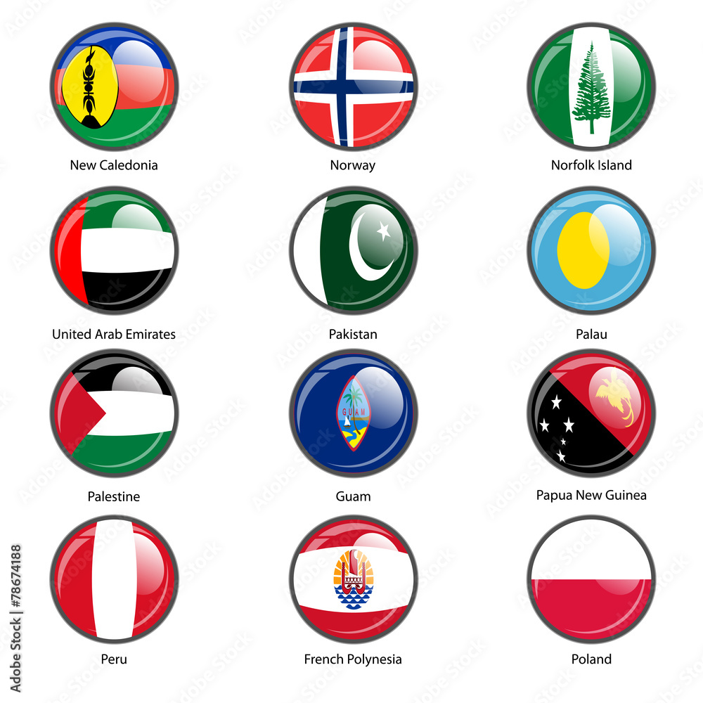 Set circle icon Flags of world sovereign states. Vector illustr Set circle icon Flags of world sovereign states. Vector illustr