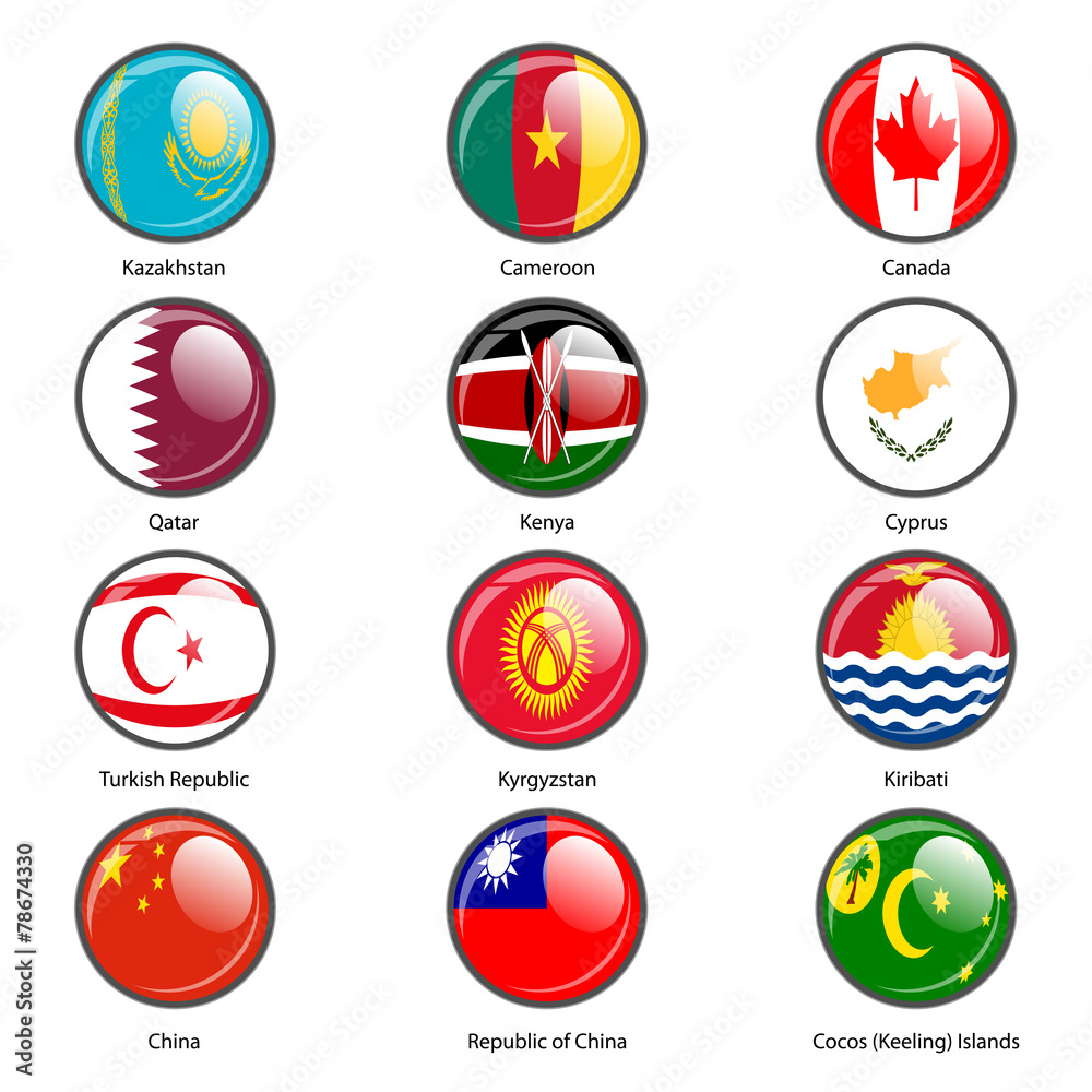 Set circle icon Flags of world sovereign states. Vector illustr Set circle icon Flags of world sovereign states. Vector illustr
