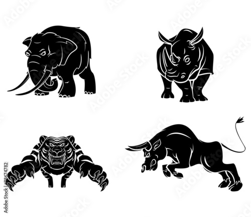 Elephant,Rhino,Tiger and Bull Tattoo Collection © funway5400
