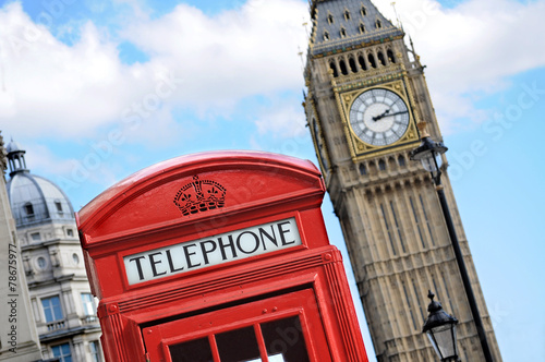 Red telephone box and Big Ben in London