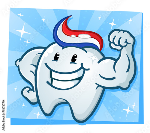 Strong Tooth Flexing Muscles Cartoon Character