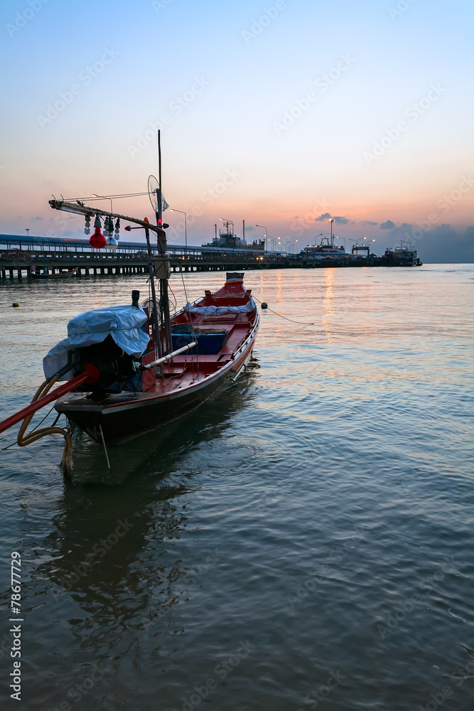Fototapeta premium boat, port and sunset