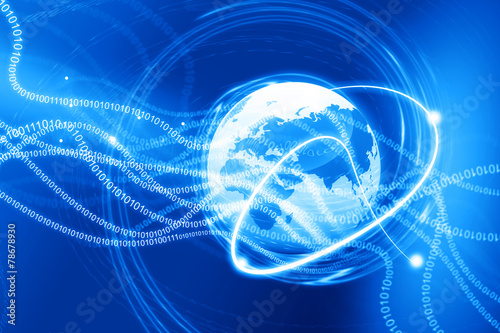 Earth globe with digital fibers.