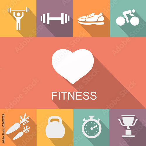 Sports background with fitness icons  in flat style