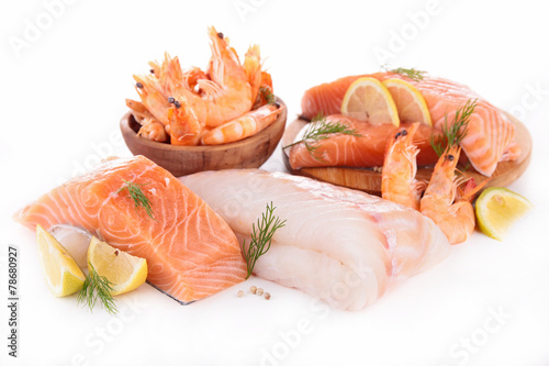 Canvas Print raw fish,shrimp,salmon isolated