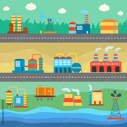 Industrial buildings factories horizontal banners set vector