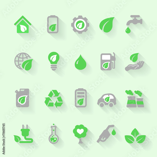 Ecology icons with environment, green energy and pollution in