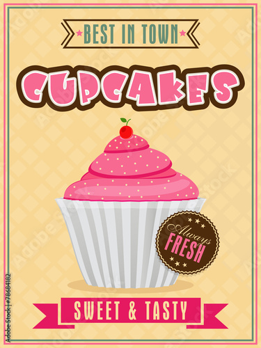 Flyer or menu card decorated with sweet cupcake