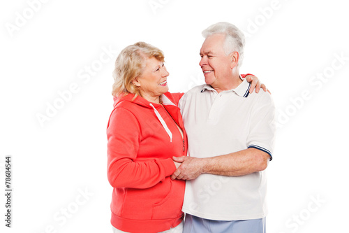 Smiling senior couple portrait. Isolated on white background.