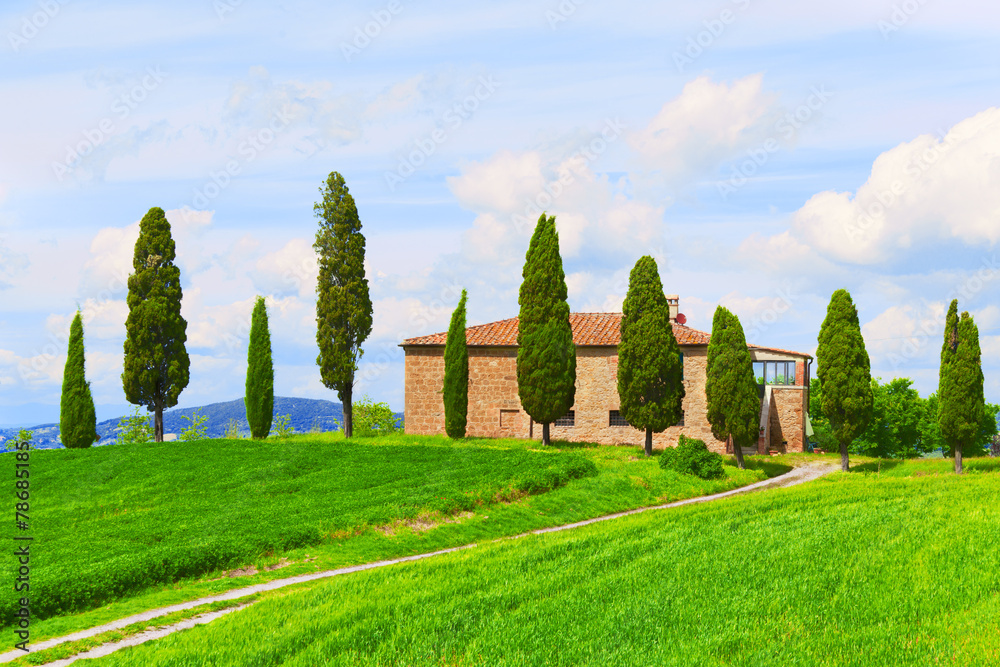  rural landscape with house and a twisting path, Tuscany
