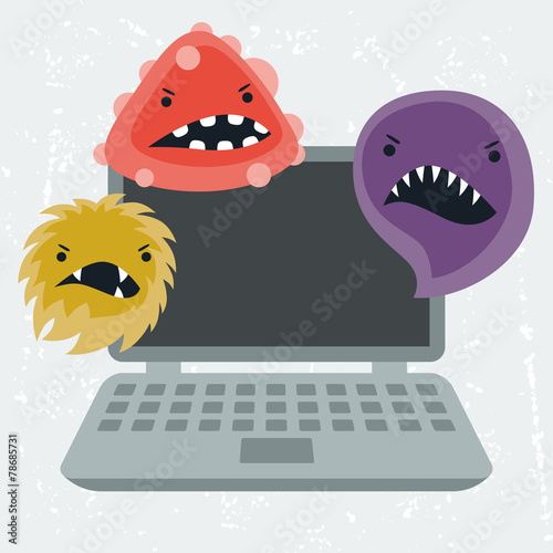 Abstract illustration laptop infected with viruses.