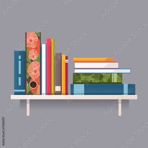 Colorful books on a shelf. Vector illustration