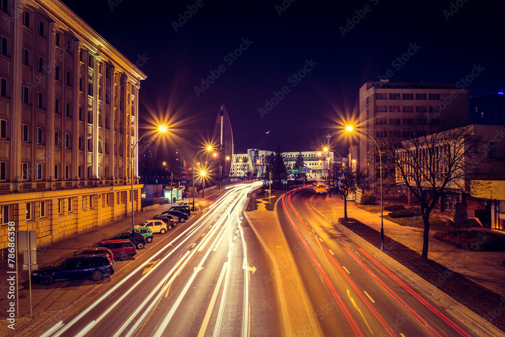 Evening photo of cityscape with long exposure