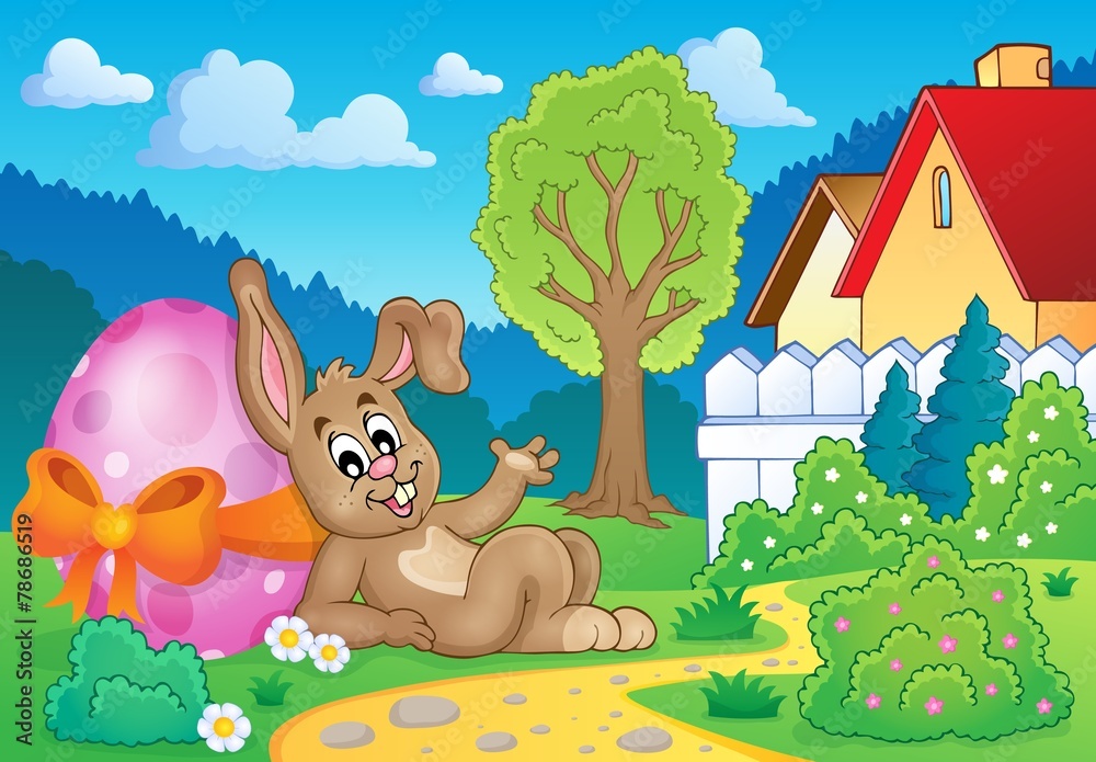 Naklejka premium Bunny with Easter egg theme image 2