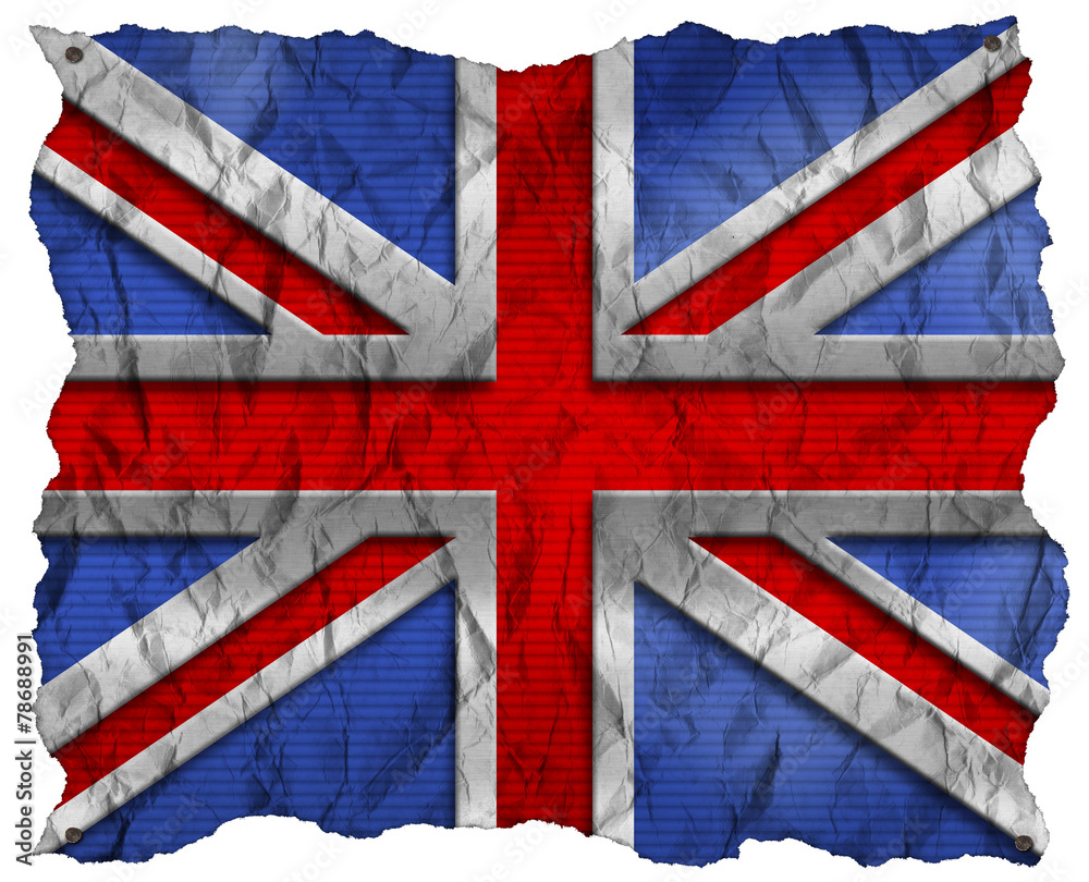 Fototapeta premium UK Flag on Wrinkled Paper with Nails