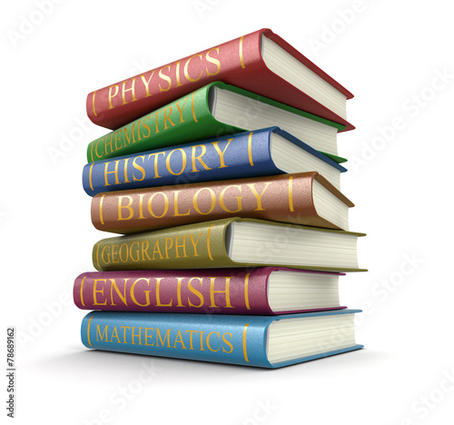 Stack of textbooks (clipping path included) photo