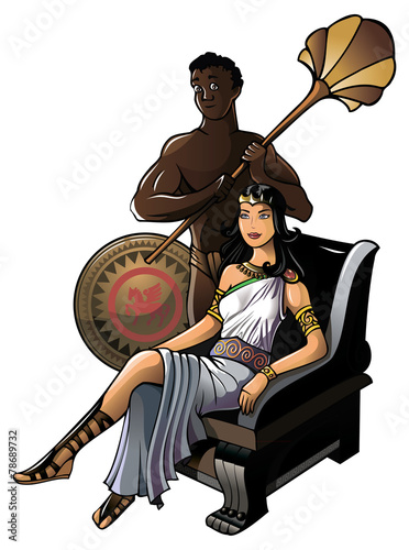 Queen of ancient Greece with her servant, vector