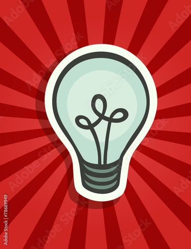 Vintage red  background with bulb. Vector illustration.