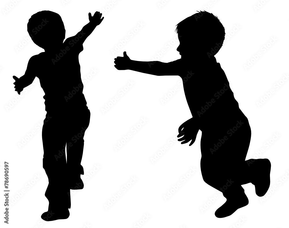 Silhouettes of two little boys who play