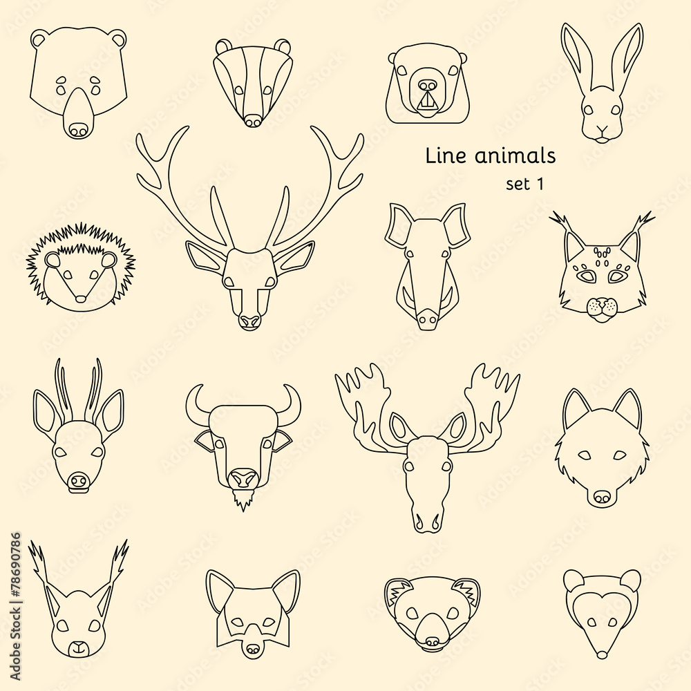Fototapeta premium Forest animals line icons