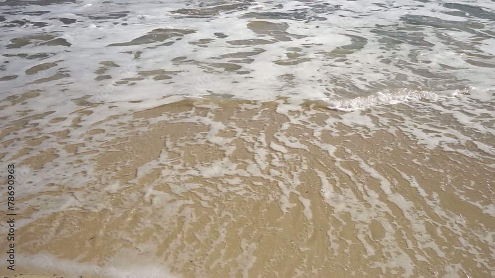 Text AB NACH MALLORCA in Sand wird von Wellen weggespült Text AB NACH MALLORCA in Sand wird von Wellen weggespült