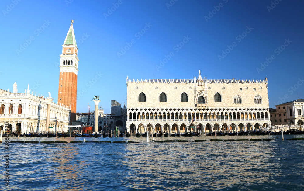 Ducal Palace and the Bell Tower of Saint Mark in Venice Italy