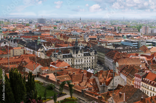 Famous view over the rooftops of Graz City Hall