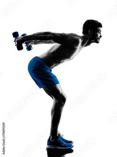 man exercising fitness weights exercises silhouette