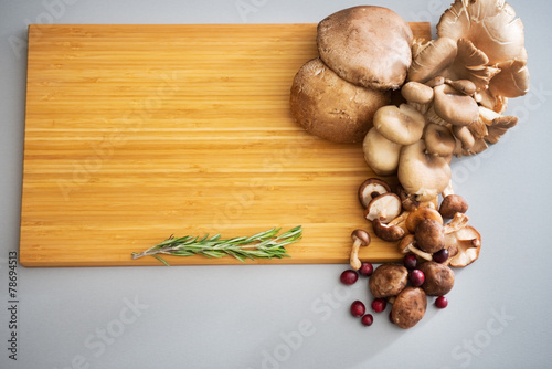 Closeup on mushrooms on cutting board