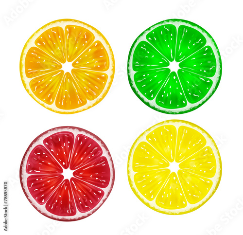 Slice of fresh citrus fruits isolated on white background