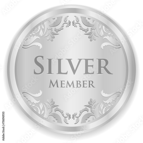 Silver member badge with silver vintage pattern