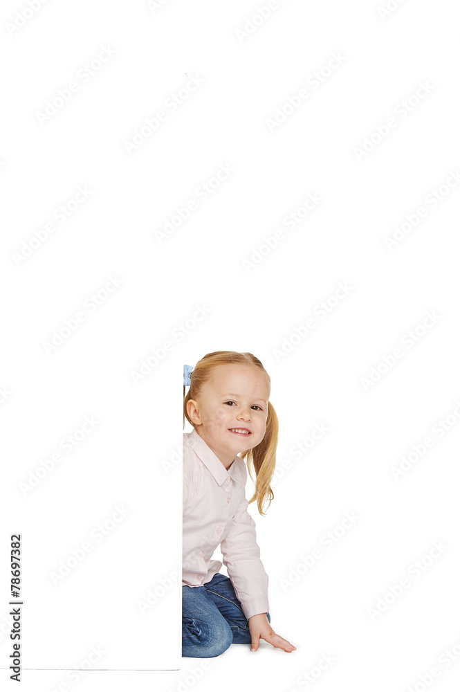 Beautiful little girl with white copy space on a white backgroun Beautiful little girl with white copy space on a white backgroun